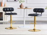 Set of 2 Modern Bar Stools with Adjustable Height, Black PU Leather Upholstered Stools with Gold W3875P378577