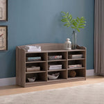 ZUN Wooden Shoe Storage Bench, Nine Storage Shelves, Entryway Organizer, Dark Taupe B107131299