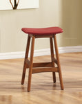 ZUN Solid Wood Walnut Finish Counter Height Stools Set of 2 Red Faux Leather Seat Mid-Century Modern B011P172708