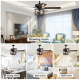 ZUN 52 Inch Farmhouse Ceiling Fan with Remote,3-Lights Ceiling Fan with Light Fixture W1592P162565