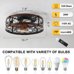 ZUN (Amazon No Listing)Caged Ceiling Fans with Lights Black, 20 inch Flush Mount Ceiling Fan Light, W1340103794