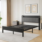Queen Size Bed Frame, Storage Headboard with Charging Station, Solid and Stable, Noise Free, No Box W840P195212