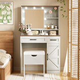 Farmhouse Makeup Vanity Desk with Mirror and Lights, 3 Lighting Modes, Vanity Set with Stool, 45077728