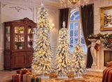 3Pack PreLit Snow Flocked Pencil Christmas Tree Set, 3.9/5.9/7.9 FT Slim Artificial Xmas Trees, N710P507112K