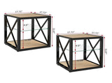 Set of 2 Modern End Table Nightstand for Bedroom & Living Room, Tempered Glass & Natural Wood MDF W241P246917
