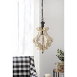 Farmhouse Chandeliar, Distressed White Pendant French Country Wood Chandelier for Living Room Foyer, W2078137031
