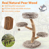 4-Level Natural Pear Wood Cat Tree - 19.5"x35.5", Jute Scratch Posts Plush Ball, Long Plush 98702501