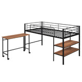 Twin Size Metal Loft Bed with Desk and Shelves,Black MF292498AAB