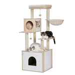 ZUN 56.7" Cat Tree with Litter Box , for Indoor Cats with Storage Cabinet and Cozy Cat Condo, Sisal 05599943