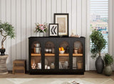 TREXM 4-Door Large Storage Buffet Cabinet with Glass Doors, Arched Cabinet with Adjustable Shelves N715P247544B