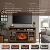 ZUN 55 inch TV Media Stand with Electric Fireplace KD Inserts Heater,Reclaimed Barnwood Color 08663291