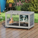 2-Tier Bunny Hutch, Wood Rabbit Cage on Wheels with Openable Roof, Ramp, Easy-to-Clean Tray, Guinea W2181P356045