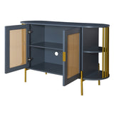 TREXM 2-Door Elegant Curved Dining Cabinet with Gold Trim and Woven Rattan Doors for Dining Room N715P172740G