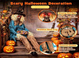 5.2FT Sitting Halloween Animatronic Scarecrow, Jump-Scare Moving Head with Creepy Sounds, Dual 79723593