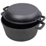 2 in 1 Pre-Seasoned Cast Iron Dutch Oven With Dual Handles, Outdoor Camping Deep Pot for Camping W465P216245