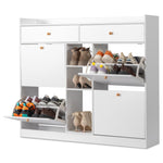 ZUN FCH 4 Drawers 2 Drawers with Top Baffle Shoe Cabinet Particle Board 128*25*107cm White 41329802