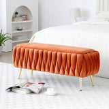 Oval Storage Bench with Gold Legs,Velvet Fabric ,Woven,Upholstered Ottoman Storage Benches for W1117P184676