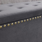 Large Storage Benches Set, Nailhead Trim 2 in 1 Combination Benches, Tufted Velvet Benches with Gold W1420104348