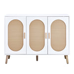 ZUN FCH 3-door vertical shoe cabinet particle board + plastic rattan white frame + original wood rattan 17034426