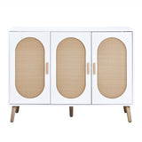 ZUN FCH 3-door vertical shoe cabinet particle board + plastic rattan white frame + original wood rattan 17034426