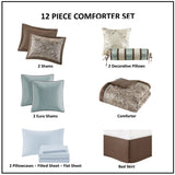 12 Piece Comforter Set with Cotton Bed Sheets Blue/Brown Queen B035128822