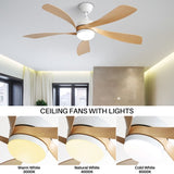 ZUN 52 Inch Modern Ceiling Fan With 3 Color Dimmable Led Light 5 ABS Blades Remote Control Reversible DC W882P147262