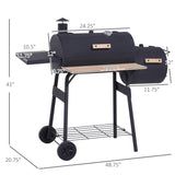 48" Steel Portable Backyard Charcoal BBQ Grill and Offset Smoker Combo with Wheels 72006641