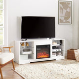 ZUN TV Stand Electric Fireplace TV Stand Glass Shelves, 3D Fireplace TV Stand LED Lights Wood 56937921