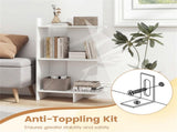 White 3-Tier Wooden Bookshelf, Engineered Board 66LBS Per Shelf Anti-Toppling Kit Included 65167441