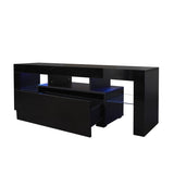 Black TV Stand with LED RGB Lights,Flat Screen TV Cabinet, Gaming Consoles - in Lounge, Living W33115870