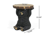 Black Bear Side Table Pedestal End Table Stool, MGO Bear Statue Hand Painted Sculpture for Home, 60767327