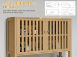 Natural Bamboo Bathroom Cabinet Over Toilet, Slatted Door Storage with Adjustable Shelf 35839199