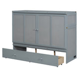 Queen Size Murphy Bed with USB Port and a Large Drawer, Gray N708P205905E