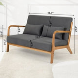 Leisure Chair with Solid Wood Armrest and Feet, Mid-Century Modern Sofa,2 seat 64077015