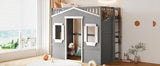 ZUN Twin Size House Loft Bed With Ladder-Gray+White Frame 72573303