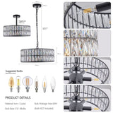 Modern Crystal Drum Chandelier, 6-Light Pendant Lighting Fixture with Black Metal Frame for Living W1340P189445