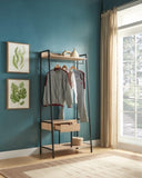 Metal Clothes Rack Open Wardrobe Free Standing with One Drawer Hanging Clothes Rod Light Brown B107P147854