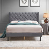 Velvet Button Tufted-Upholstered Bed with Wings Design - Strong Wood Slat Support - Easy Assembly W2297141187