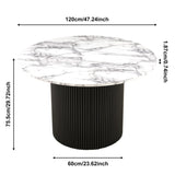 47 Round Dining Table for 4, Imitation White Marble Grain MDF Tabletop Modern Kitchen Table, 47 W1164P225840