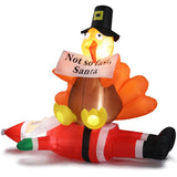 4.9 FT Lighted Christmas Inflatable Decoration, Inflatable Turkey Sitting on Santa Claus, Funny Blow 44323211