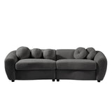 ZUN 87.7" Modern Curved Sofa, Back Upholstered Couch with 5 Decorative Throw Pillows, Teddy Fabric Couch 82719769