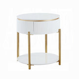 White High Gloss and Gold End Table with Metal Leg B062P209067
