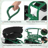 Garden Cart Height Adjustable Scooter with Swivel Seat & Tool Storage Green 37300968