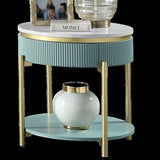 Glam Contemporary Light Teal 1pc End Table White Faux Marble Top Living Room Table Open Bottom B011P184960