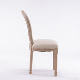 French Style Solid Wood Frame Linen Fabric Rattan Back Dining Chair,Set of 2,Cream W162278980