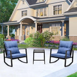 ZUN 3 Pieces Patio Bistro Set Outdoor Rocking Chair w Blue Cushion for Yard Garden Poolside W2071P201034