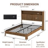 Queen Size bed frame with storage headboard, built-in charging station, wavy curved lines design, 18715926