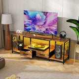 ZUN TV Stand with LED Lights Power Outlets - TV Stand with Fabric Drawers for 65 70 75 Inches TV W2977P224347