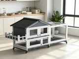 Gray 65" Spacious Wooden Rabbit Hutch Pet Playpen with Openable Roof Easy Access & Storage Box 44753661