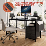 ZUN 47.3" Computer Desk with power outlet,Monitor Stands,Shelves, Office Desk/Writing Table/Gaming desk W2887P239945